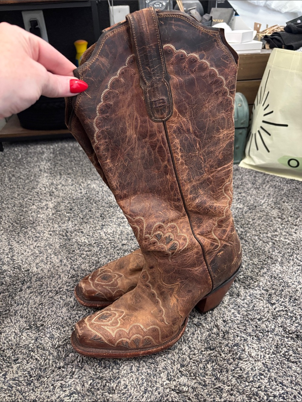 Tony Lama Brown Over-the-Knee Western Boots - Picture 2 of 2